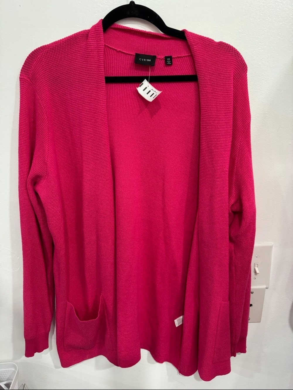 Cyrus Open-Front Cardigan Sweater in Hot Pink